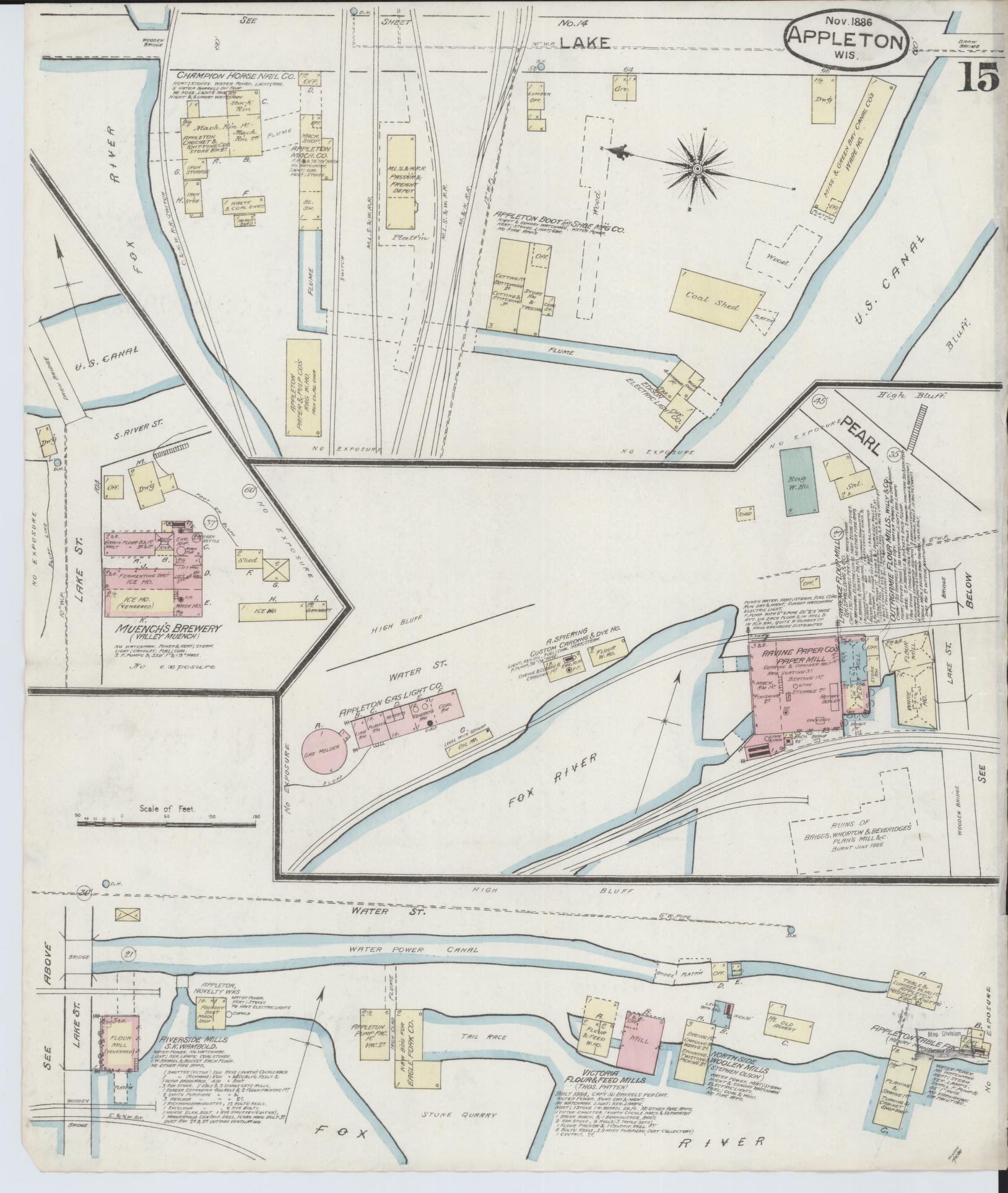 Sanborn Fire Insurance Map from Appleton, Outagamie County, Wisconsin (1886), Sheet #0015 - Complete Map Set gallery image, historic Sanborn map, vintage wall art, Wisconsin Wisconsin