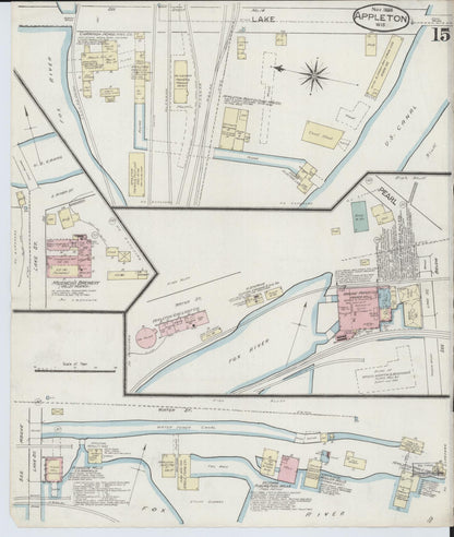 Sanborn Fire Insurance Map from Appleton, Outagamie County, Wisconsin (1886), Sheet #0015 - Complete Map Set gallery image, historic Sanborn map, vintage wall art, Wisconsin Wisconsin
