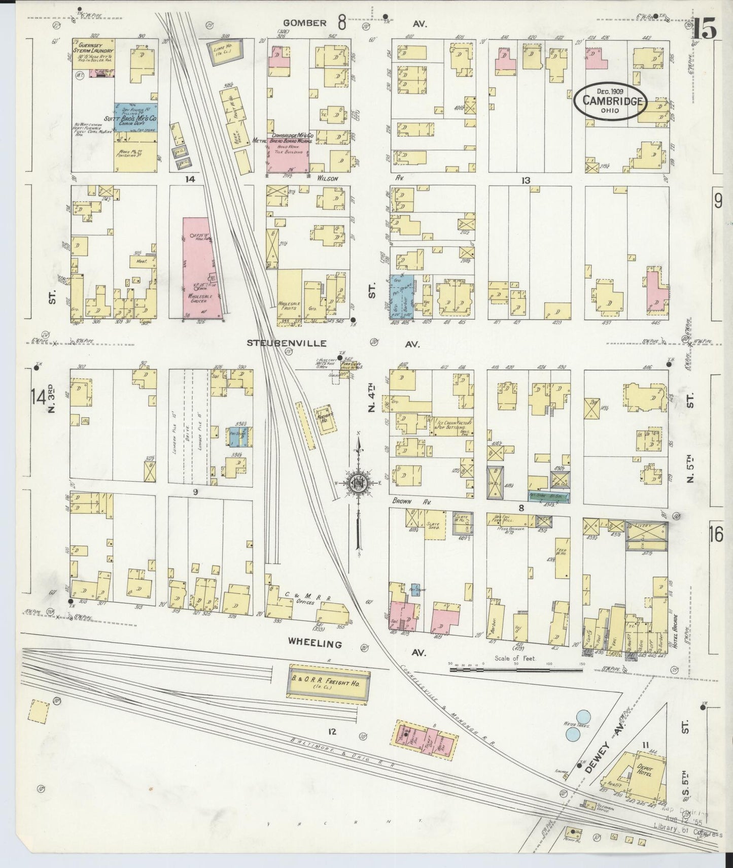 Sanborn Fire Insurance Map from Cambridge, Guernsey County, Ohio (1909), Sheet #0015 - Historic Sanborn Fire Insurance Map Print, vintage old map wall art, antique decor, genealogy gift, Ohio Ohio map