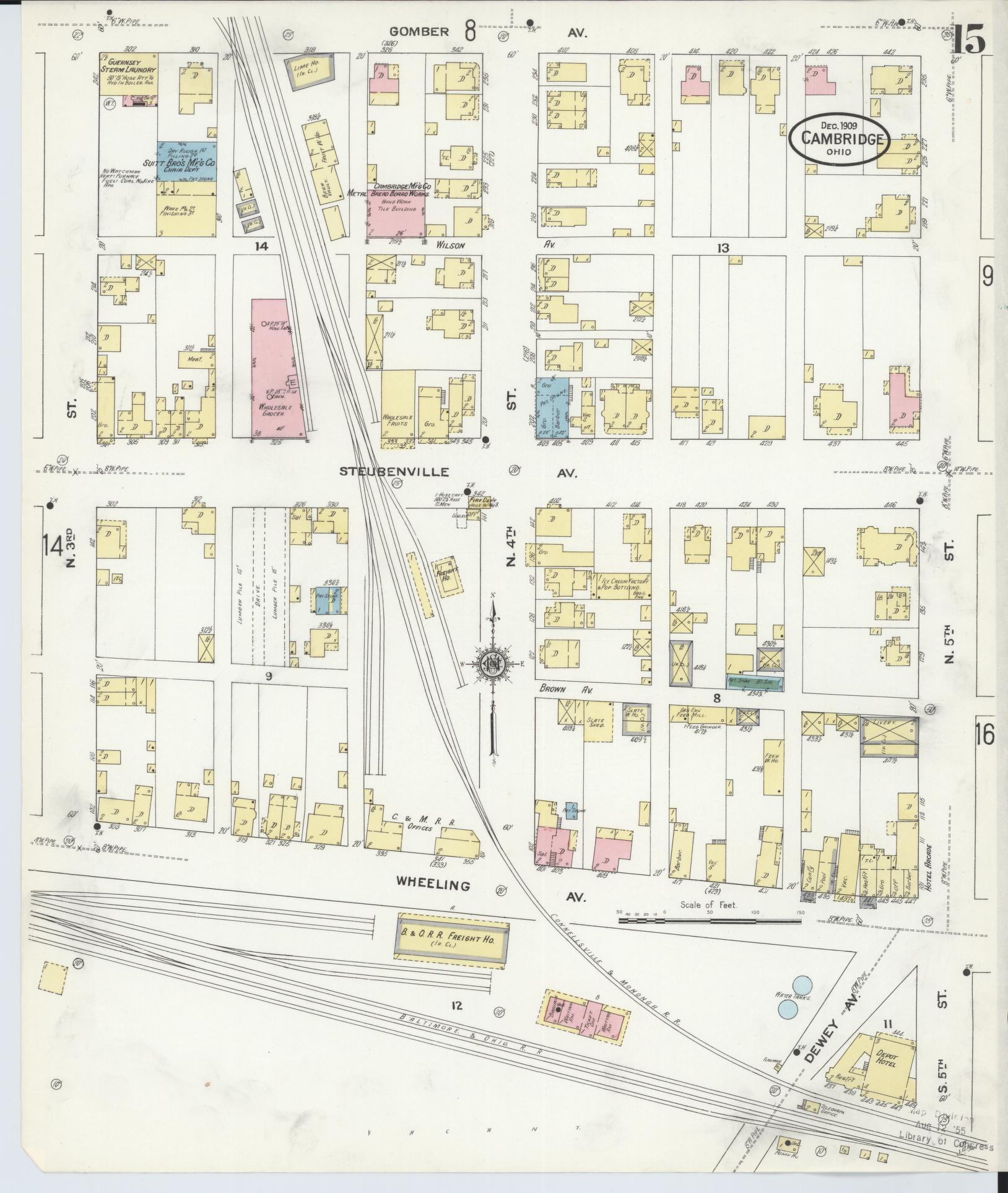 Sanborn Fire Insurance Map from Cambridge, Guernsey County, Ohio (1909), Sheet #0015 - Historic Sanborn Fire Insurance Map Print, vintage old map wall art, antique decor, genealogy gift, Ohio Ohio map