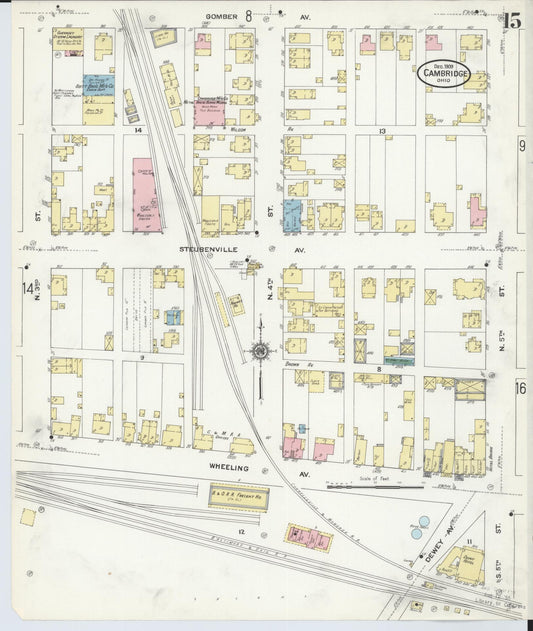 Sanborn Fire Insurance Map from Cambridge, Guernsey County, Ohio (1909), Sheet #0015 - Historic Sanborn Fire Insurance Map Print, vintage old map wall art, antique decor, genealogy gift, Ohio Ohio map