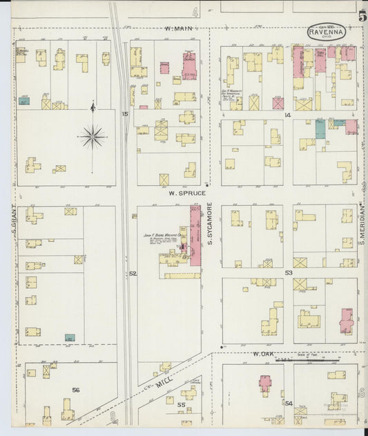 Sanborn Fire Insurance Map from Ravenna, Portage County, Ohio (1893), Sheet #0005 - Historic Sanborn Fire Insurance Map Print, vintage old map wall art, antique decor, genealogy gift, Ohio Ohio map