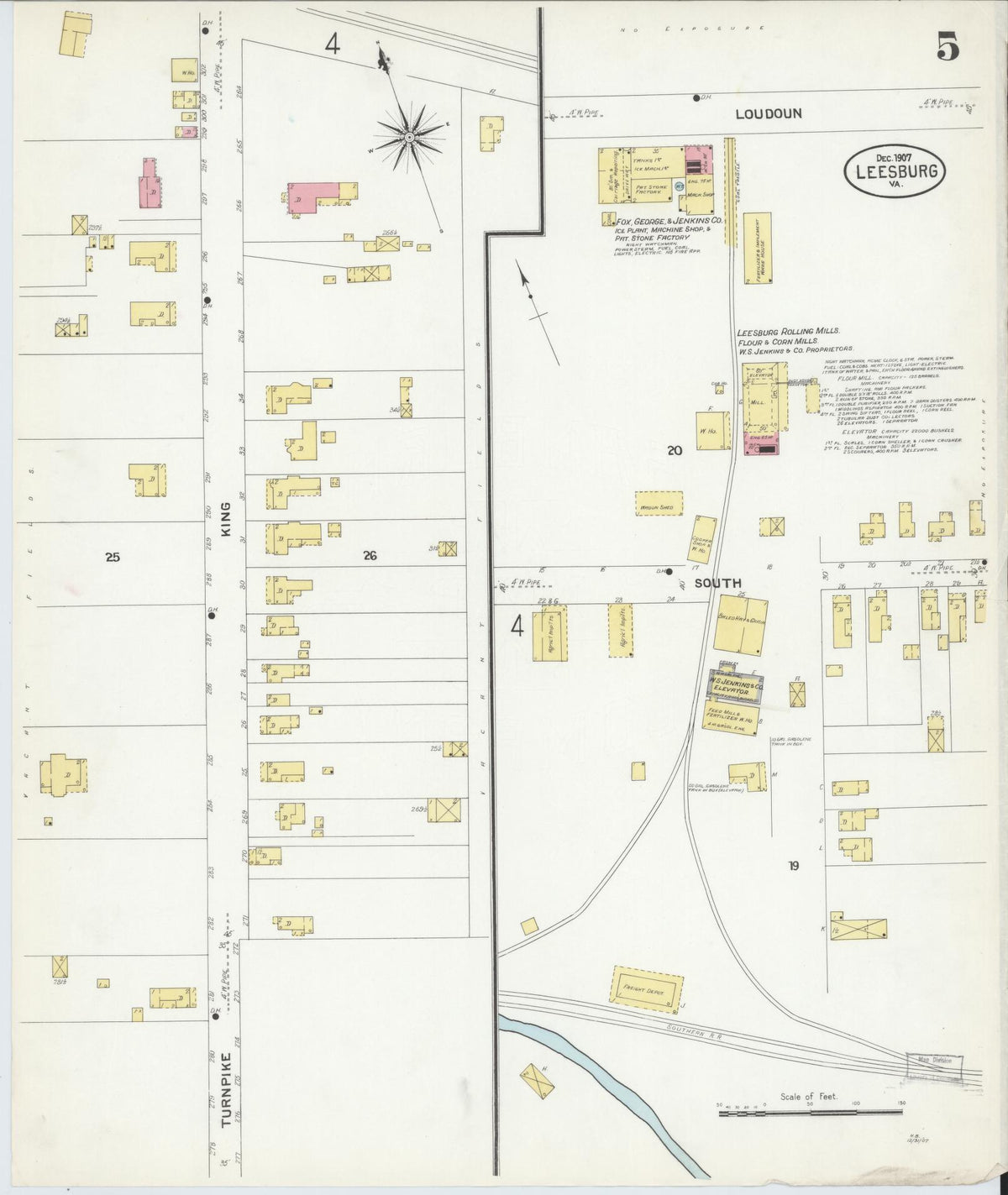 Sanborn Fire Insurance Map from Leesburg, Loudoun County, Virginia (1907), Sheet #0005 - Complete Map Set gallery image, historic Sanborn map, vintage wall art, Virginia Virginia