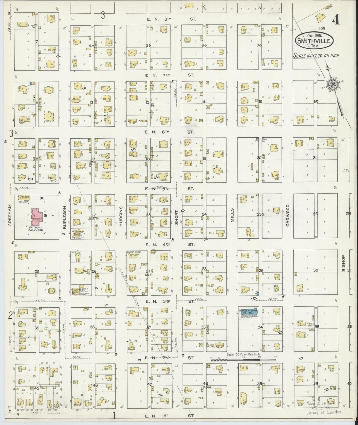 Sanborn Fire Insurance Map from Smithville, Bastrop County, Texas (1915), Sheet #0004 - Complete Map Set gallery image, historic Sanborn map, vintage wall art, Texas Texas