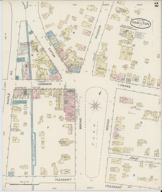 Sanborn Fire Insurance Map from Hamilton, Madison County, New York (1887), Sheet #0002 - Historic Sanborn Fire Insurance Map Print, vintage old map wall art, antique decor, genealogy gift, New York New York map