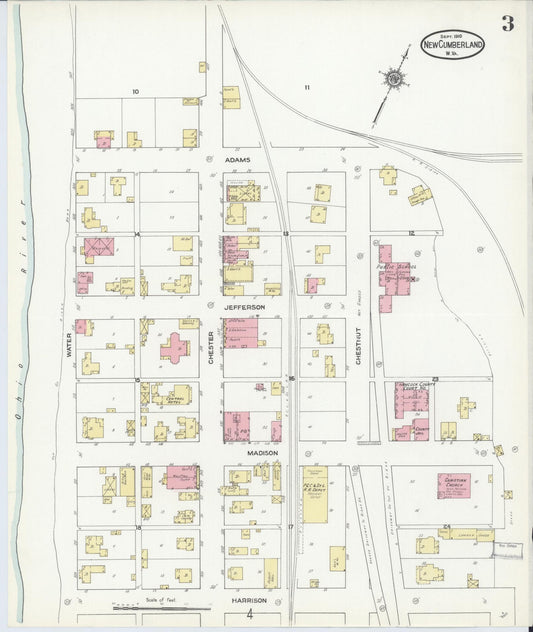 Sanborn Fire Insurance Map from New Cumberland, Hancock County, West Virginia (1910), Sheet #0003 - Historic Sanborn Fire Insurance Map Print, vintage old map wall art, antique decor, genealogy gift, West Virginia West Virginia map