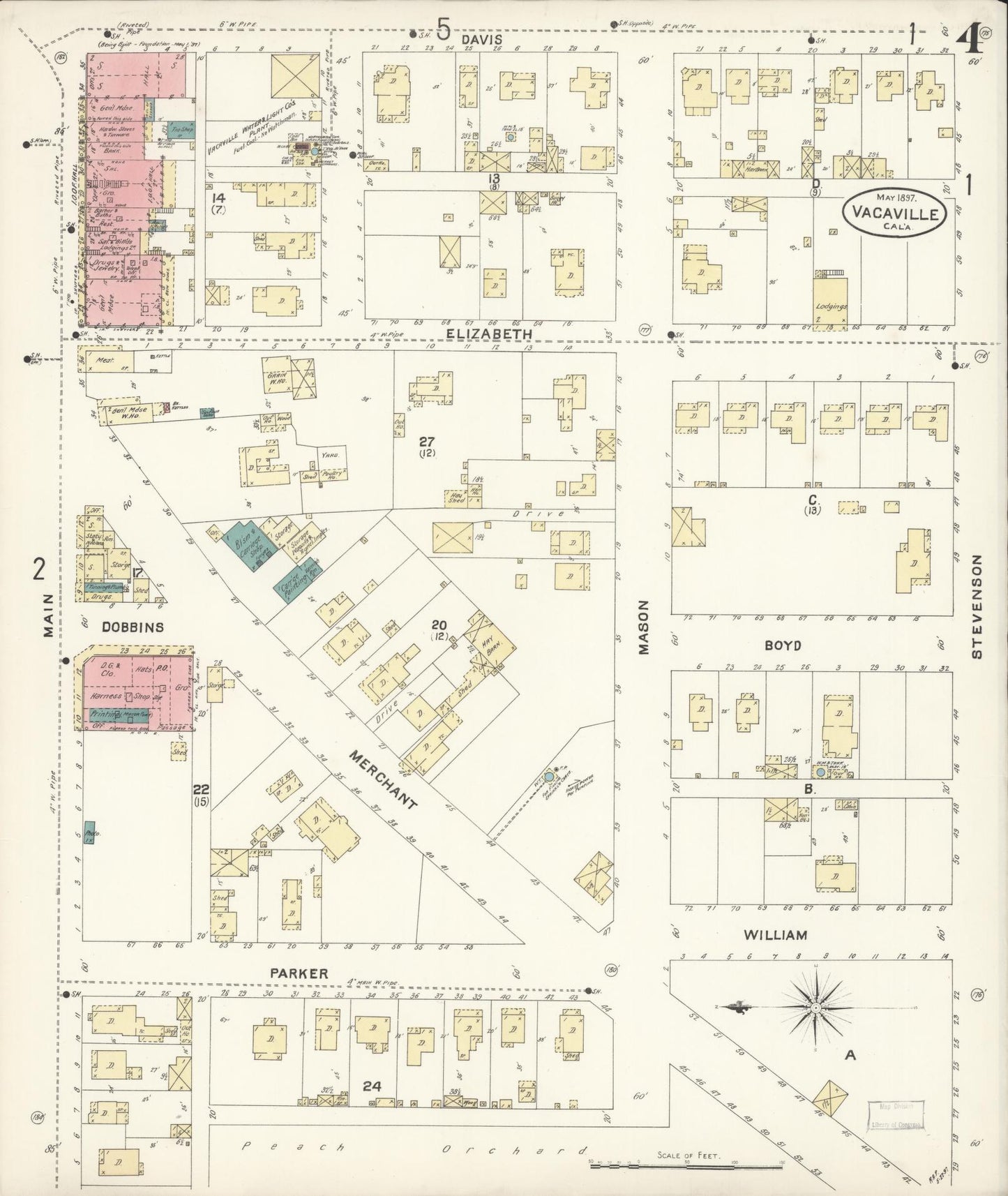 Sanborn Fire Insurance Map from Vacaville, Solano County, California (1897), Sheet #0004 - Complete Map Set gallery image, historic Sanborn map, vintage wall art, California California