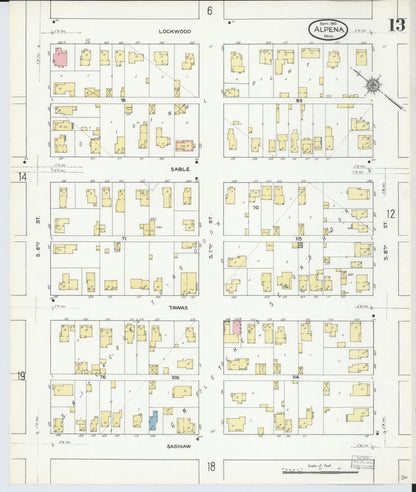 Sanborn Fire Insurance Map from Alpena, Alpena County, Michigan (1910), Sheet #0013 - Historic Sanborn Fire Insurance Map Print, vintage old map wall art, antique decor, genealogy gift, Michigan Michigan map