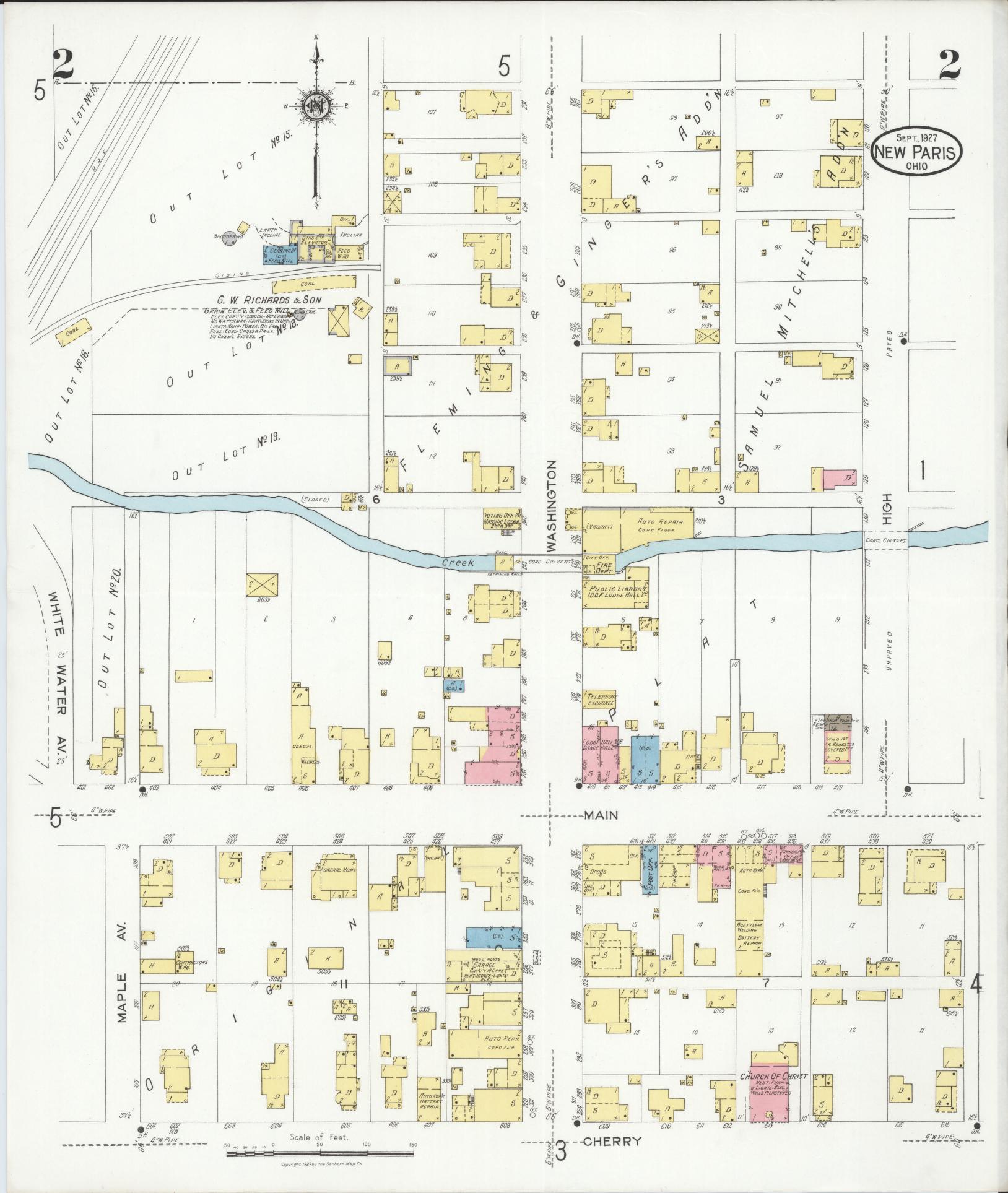 Sanborn Fire Insurance Map from New Paris, Preble County, Ohio (1927), Sheet #0002 - Historic Sanborn Fire Insurance Map Print, vintage old map wall art, antique decor, genealogy gift, Ohio Ohio map