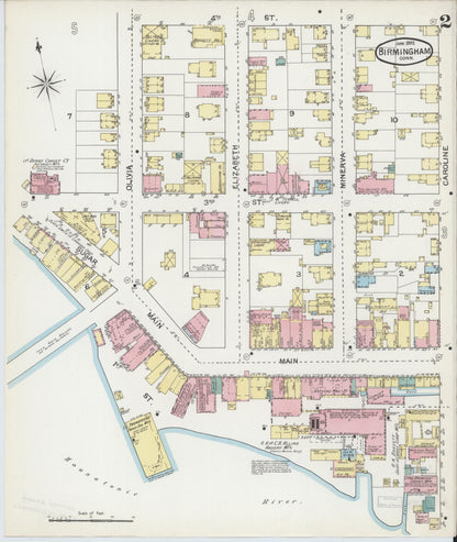 Sanborn Fire Insurance Map from Birmingham, New Haven County, Connecticut (1892), Sheet #0002 - Complete Map Set gallery image, historic Sanborn map, vintage wall art, Connecticut Connecticut