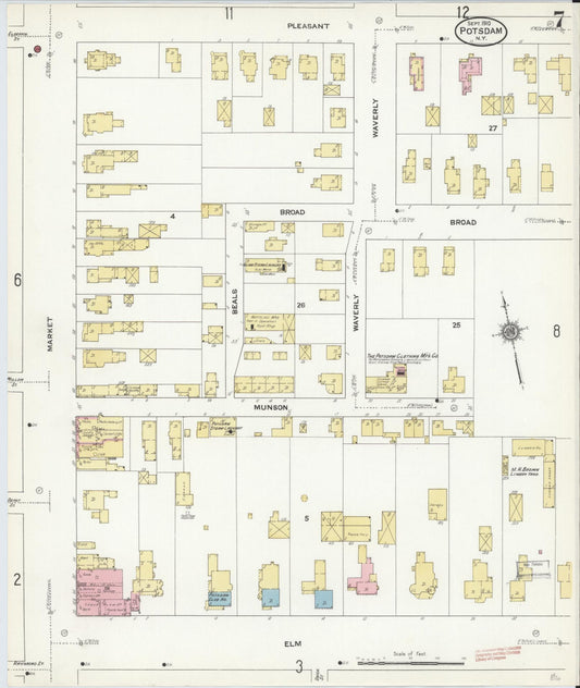 Sanborn Fire Insurance Map from Potsdam, St. Lawrence County, New York (1910), Sheet #0007 - Historic Sanborn Fire Insurance Map Print, vintage old map wall art, antique decor, genealogy gift, New York New York map