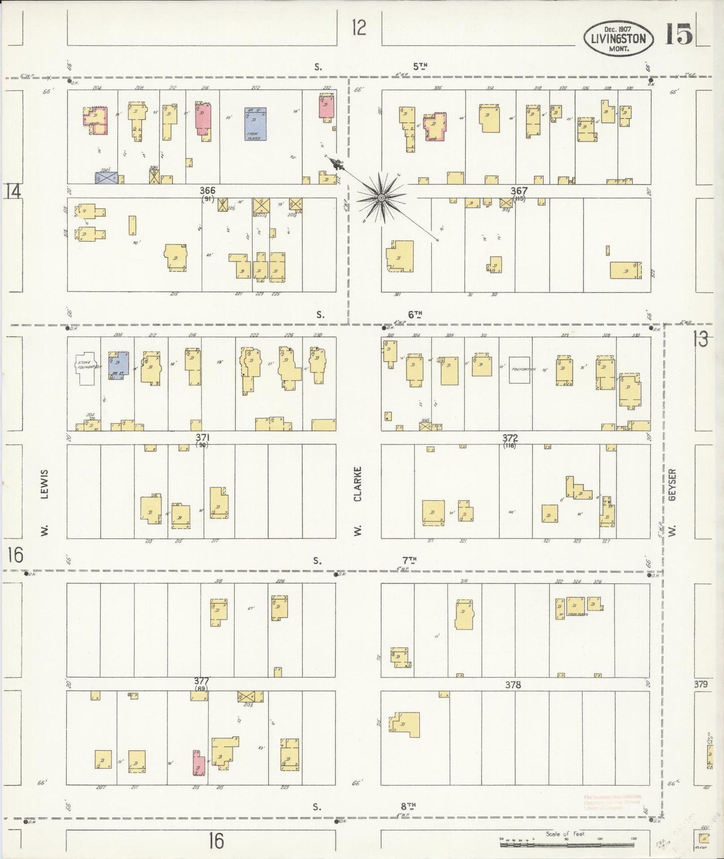 Sanborn Fire Insurance Map from Livingston, Park County, Montana (1907), Sheet #0015 - Historic Sanborn Fire Insurance Map Print, vintage old map wall art, antique decor, genealogy gift, Montana Montana map