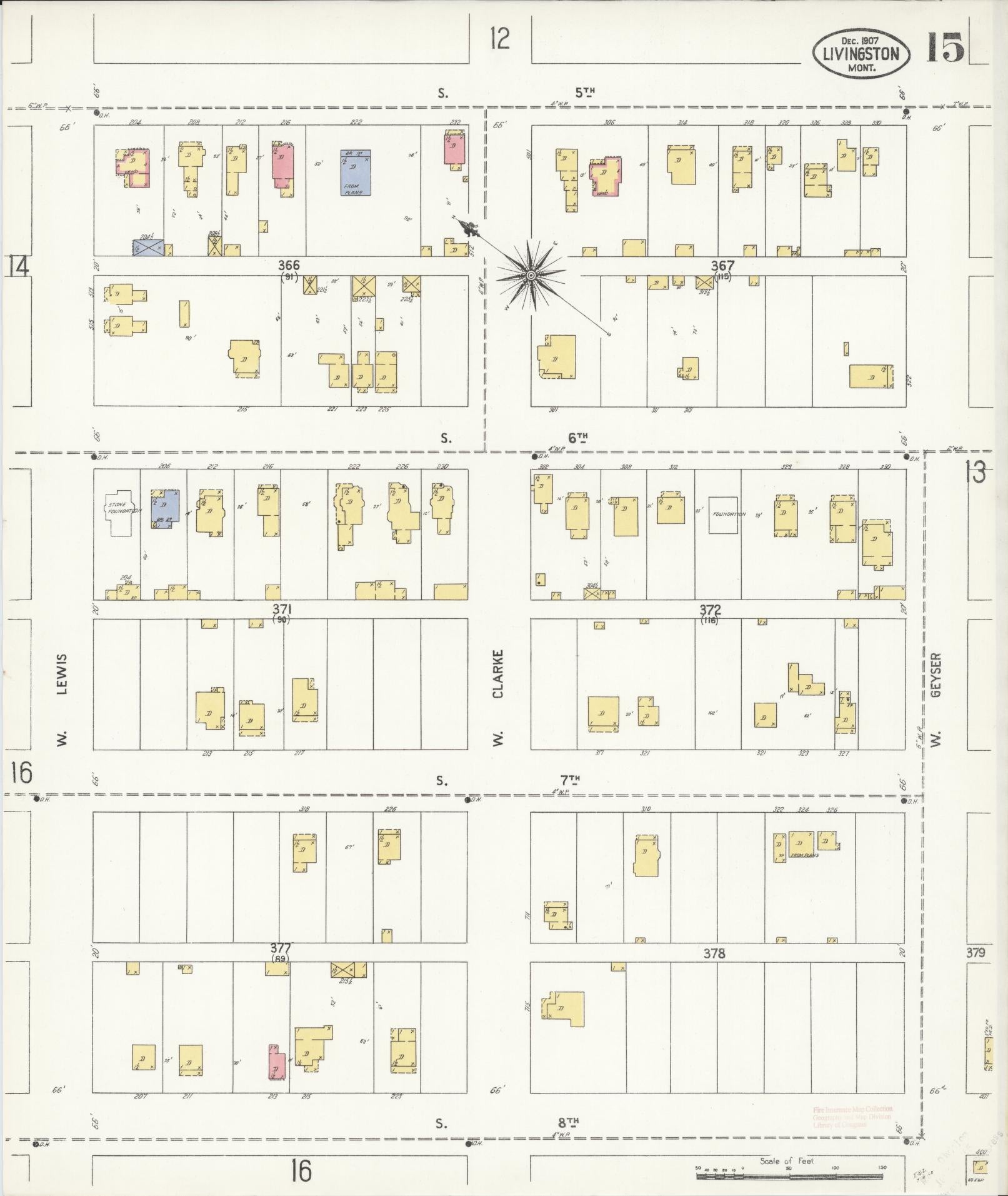 Sanborn Fire Insurance Map from Livingston, Park County, Montana (1907), Sheet #0015 - Historic Sanborn Fire Insurance Map Print, vintage old map wall art, antique decor, genealogy gift, Montana Montana map