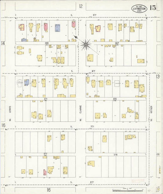 Sanborn Fire Insurance Map from Livingston, Park County, Montana (1907), Sheet #0015 - Historic Sanborn Fire Insurance Map Print, vintage old map wall art, antique decor, genealogy gift, Montana Montana map
