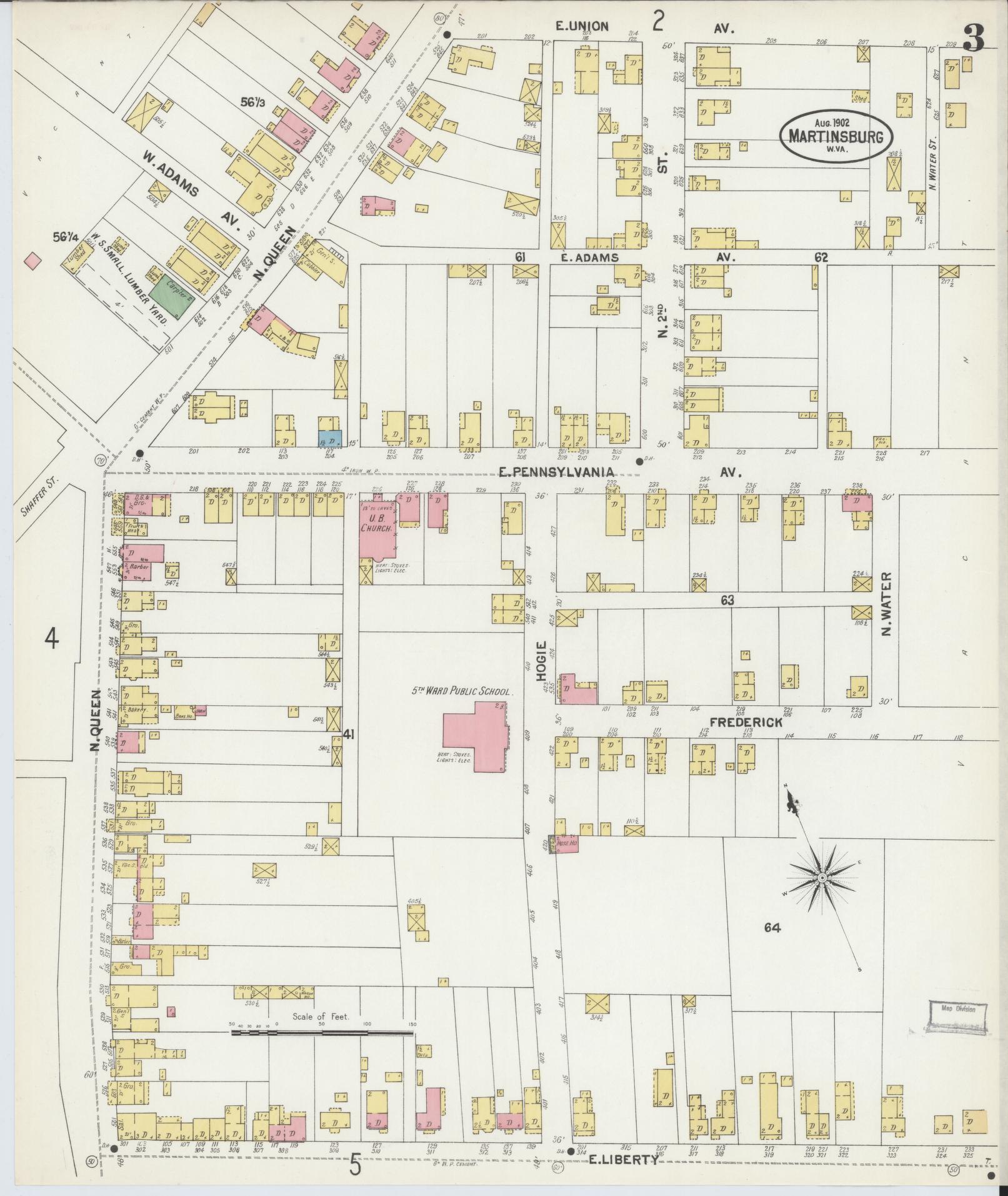 Sanborn Fire Insurance Map from Martinsburg, Berkeley County, West Virginia (1902), Sheet #0003 - Complete Map Set gallery image, historic Sanborn map, vintage wall art, West Virginia West Virginia