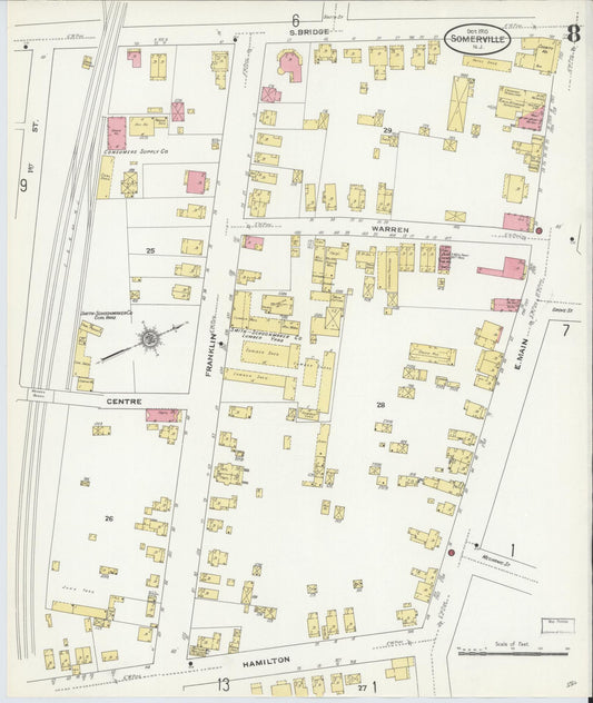 Sanborn Fire Insurance Map from Somerville, Somerset County, New Jersey (1910), Sheet #0008 - Historic Sanborn Fire Insurance Map Print, vintage old map wall art, antique decor, genealogy gift, New Jersey New Jersey map