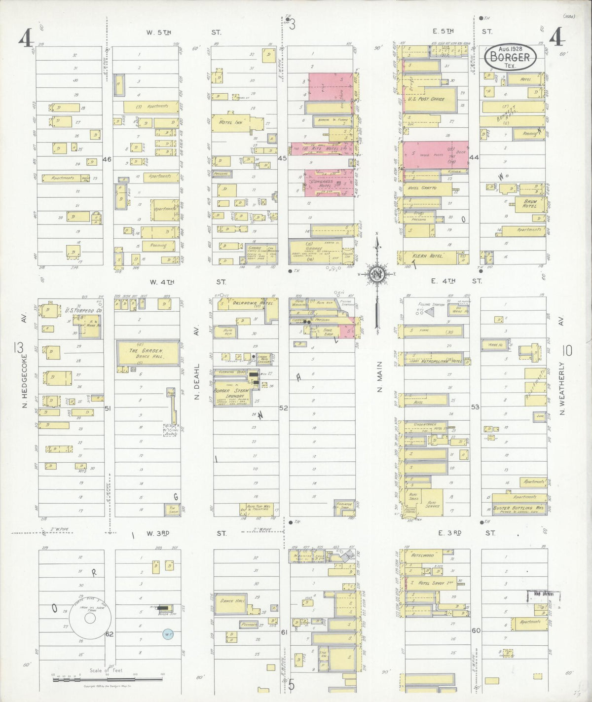 Sanborn Fire Insurance Map from Borger, Hutchinson County, Texas (1928), Sheet #0004 - Complete Map Set gallery image, historic Sanborn map, vintage wall art, Texas Texas