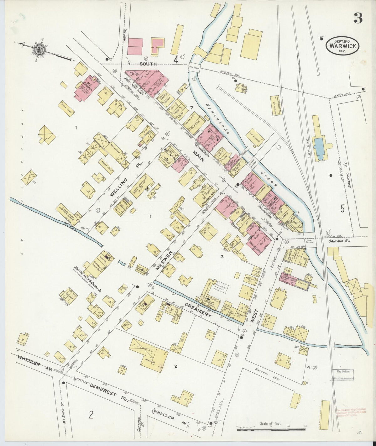 Sanborn Fire Insurance Map from Warwick, Orange County, New York (1910), Sheet #0003 - Complete Map Set gallery image, historic Sanborn map, vintage wall art, New York New York