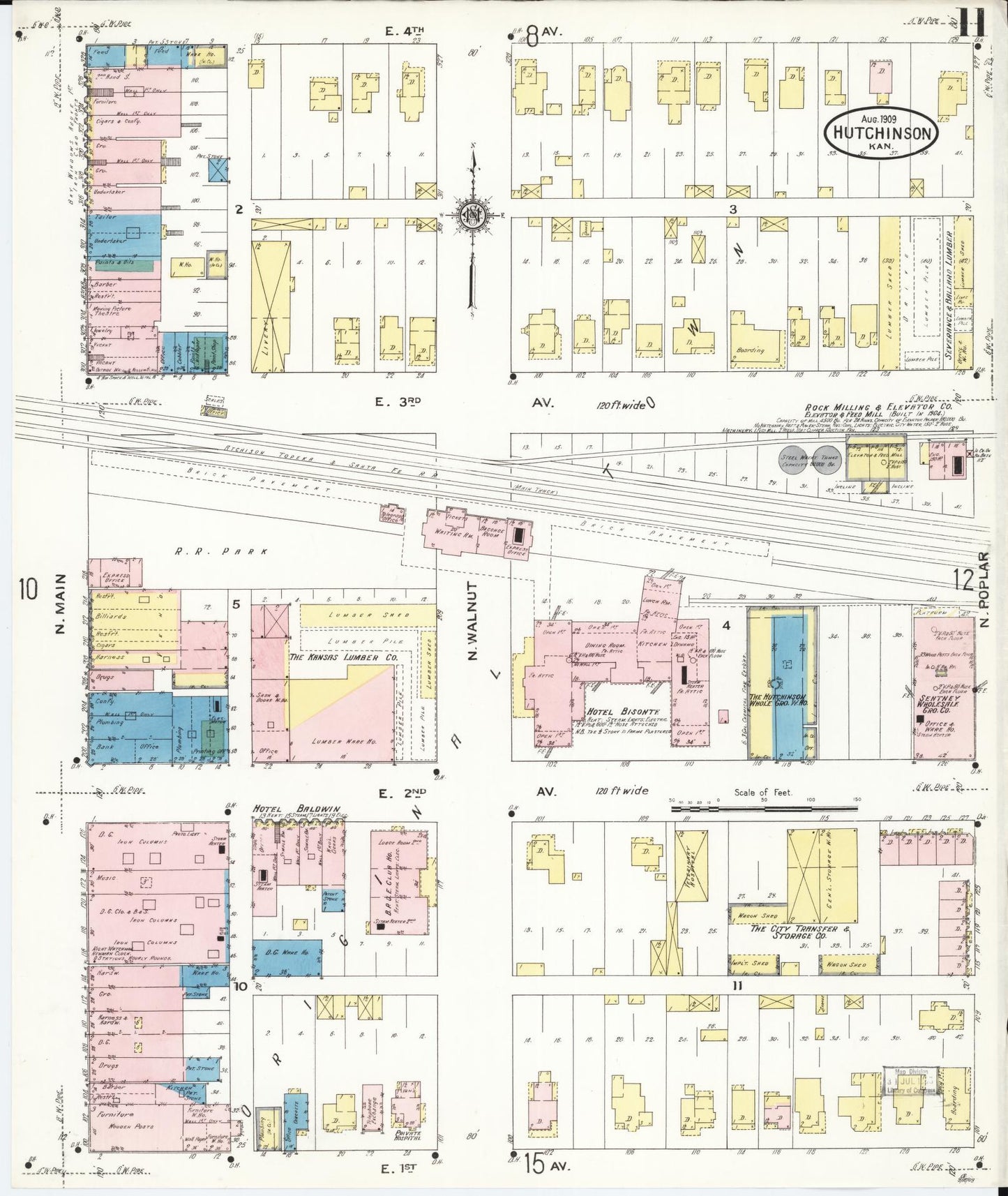 Sanborn Fire Insurance Map from Hutchinson, Reno County, Kansas (1909), Sheet #0011 - Complete Map Set gallery image, historic Sanborn map, vintage wall art, Kansas Kansas