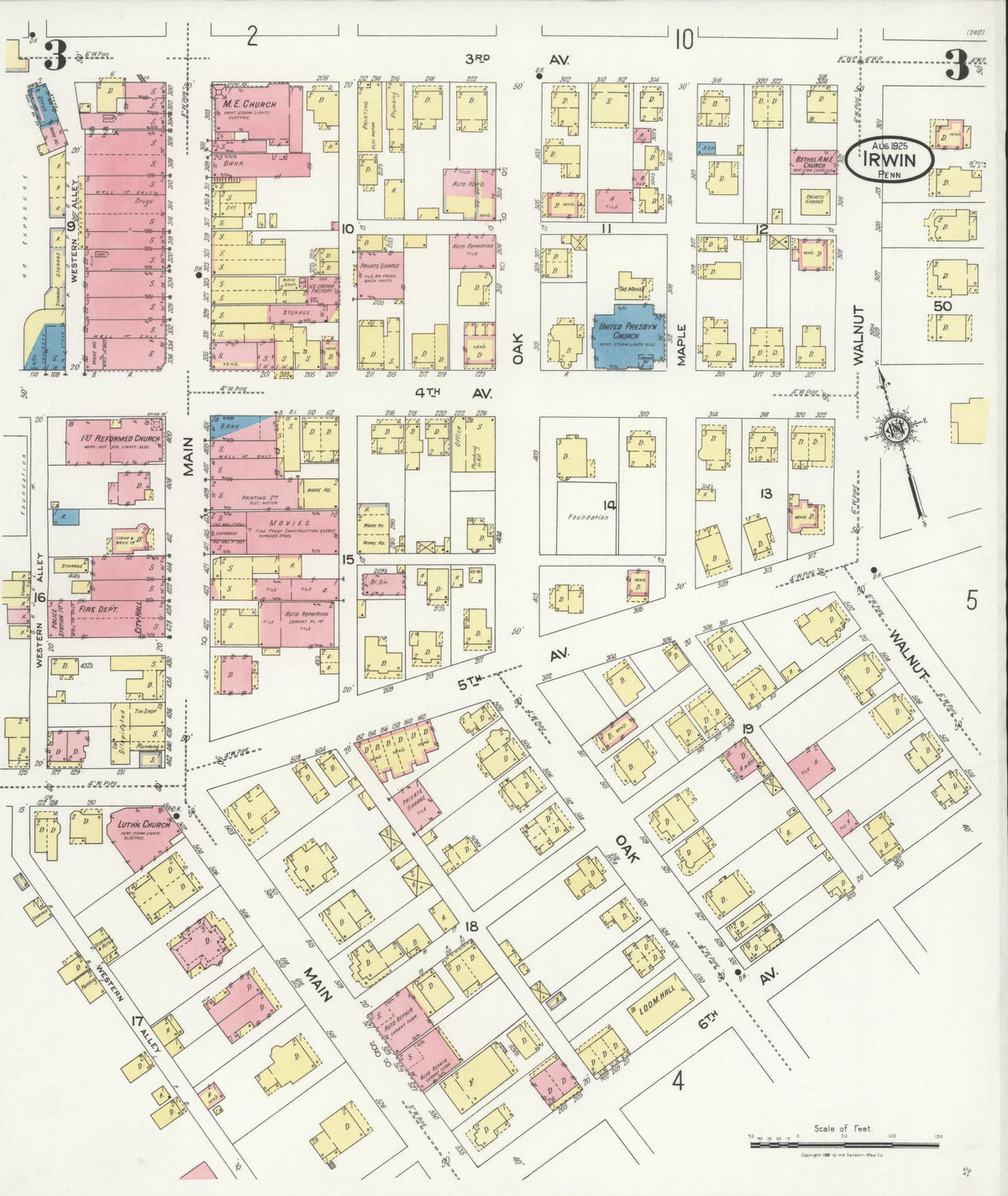 Sanborn Fire Insurance Map from Irwin, Westmoreland County, Pennsylvania (1925), Sheet #0003 - Complete Map Set gallery image, historic Sanborn map, vintage wall art, Pennsylvania Pennsylvania