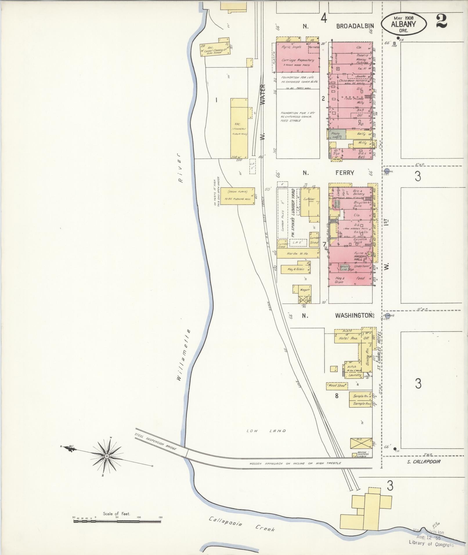 Sanborn Fire Insurance Map from Albany, Linn County, Oregon (1908), Sheet #0002 - Historic Sanborn Fire Insurance Map Print, vintage old map wall art, antique decor, genealogy gift, Oregon Oregon map