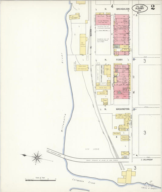 Sanborn Fire Insurance Map from Albany, Linn County, Oregon (1908), Sheet #0002 - Historic Sanborn Fire Insurance Map Print, vintage old map wall art, antique decor, genealogy gift, Oregon Oregon map
