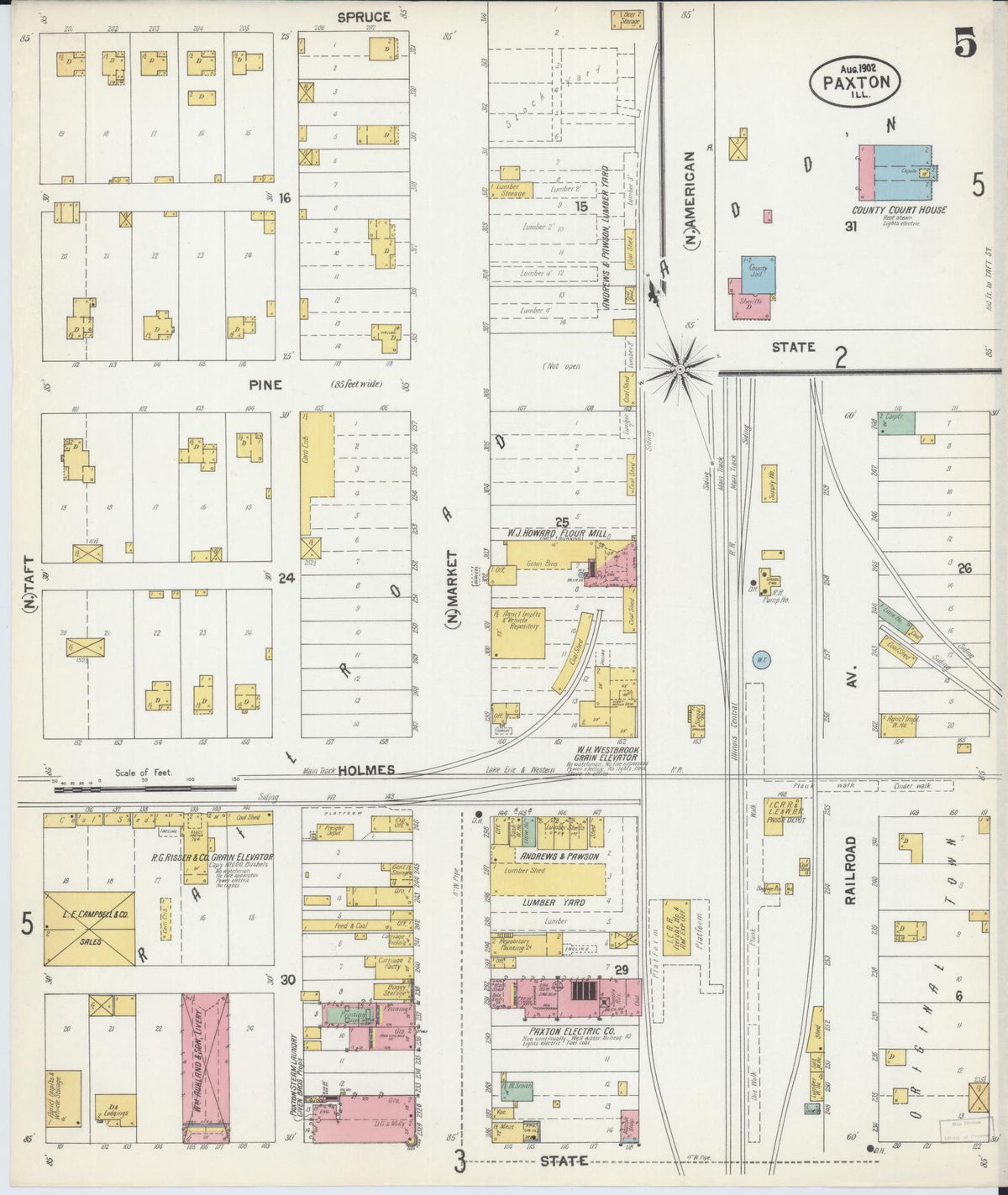 Sanborn Fire Insurance Map from Paxton, Ford County, Illinois (1902), Sheet #0005 - Complete Map Set gallery image, historic Sanborn map, vintage wall art, Illinois Illinois