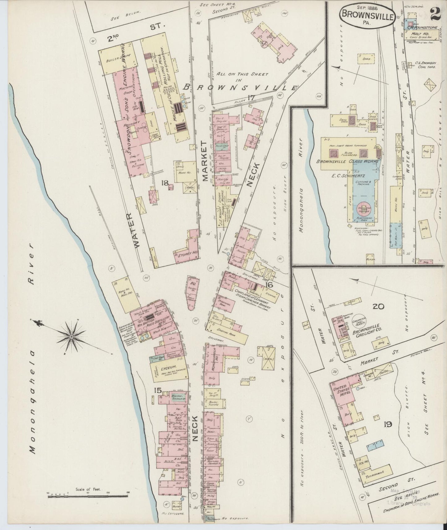 Sanborn Fire Insurance Map from Brownsville, Fayette County, Pennsylvania (1886), Sheet #0002 - Historic Sanborn Fire Insurance Map Print, vintage old map wall art, antique decor, genealogy gift, Pennsylvania Pennsylvania map