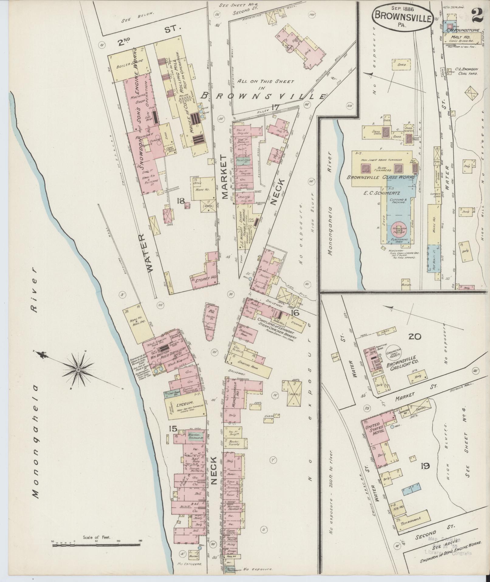 Sanborn Fire Insurance Map from Brownsville, Fayette County, Pennsylvania (1886), Sheet #0002 - Historic Sanborn Fire Insurance Map Print, vintage old map wall art, antique decor, genealogy gift, Pennsylvania Pennsylvania map