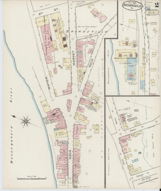 Sanborn Fire Insurance Map from Brownsville, Fayette County, Pennsylvania (1886), Sheet #0002 - Historic Sanborn Fire Insurance Map Print, vintage old map wall art, antique decor, genealogy gift, Pennsylvania Pennsylvania map