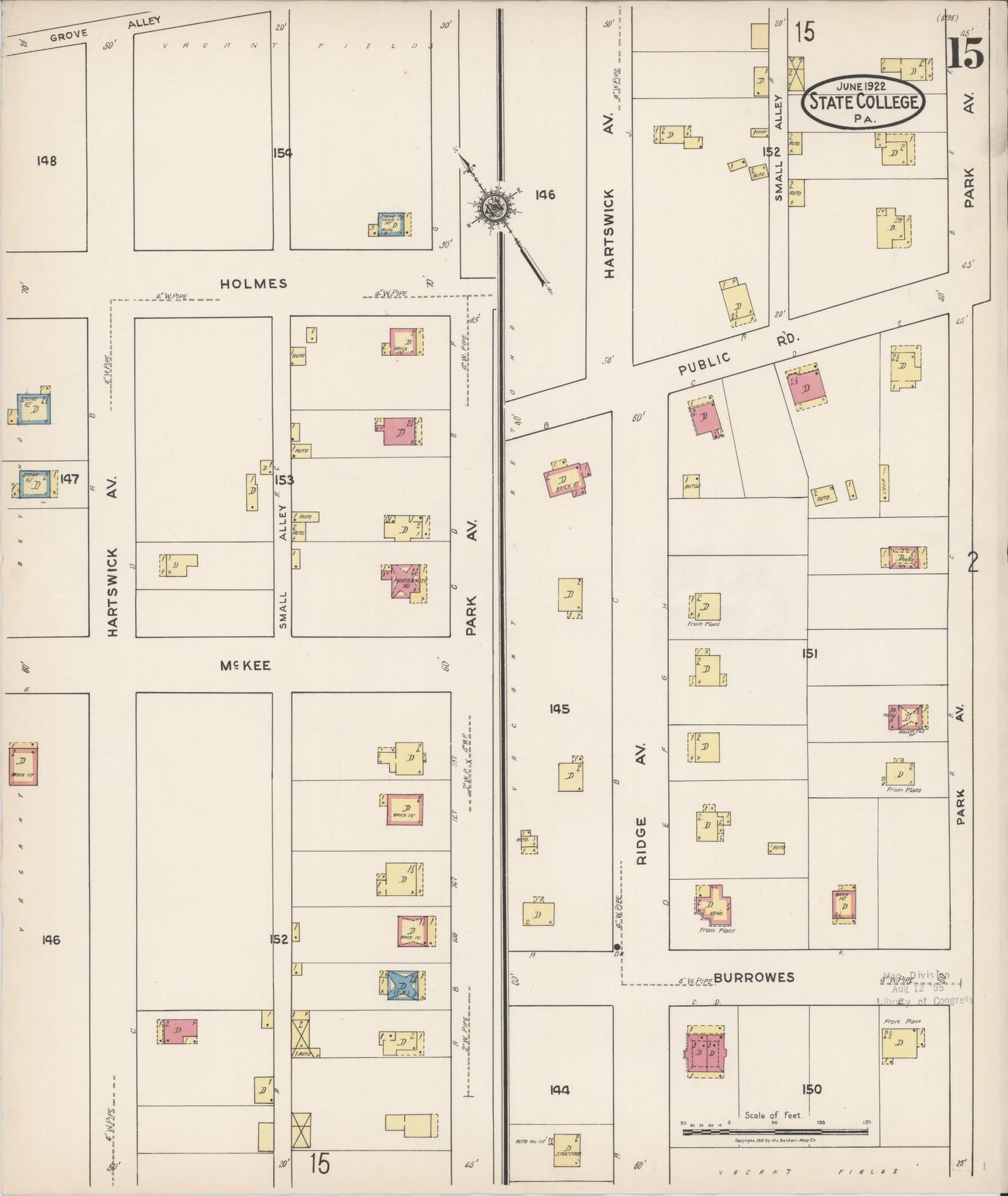 Sanborn Fire Insurance Map from State College, Centre County, Pennsylvania (1922), Sheet #0015 - Historic Sanborn Fire Insurance Map Print, vintage old map wall art, antique decor, genealogy gift, Pennsylvania Pennsylvania map