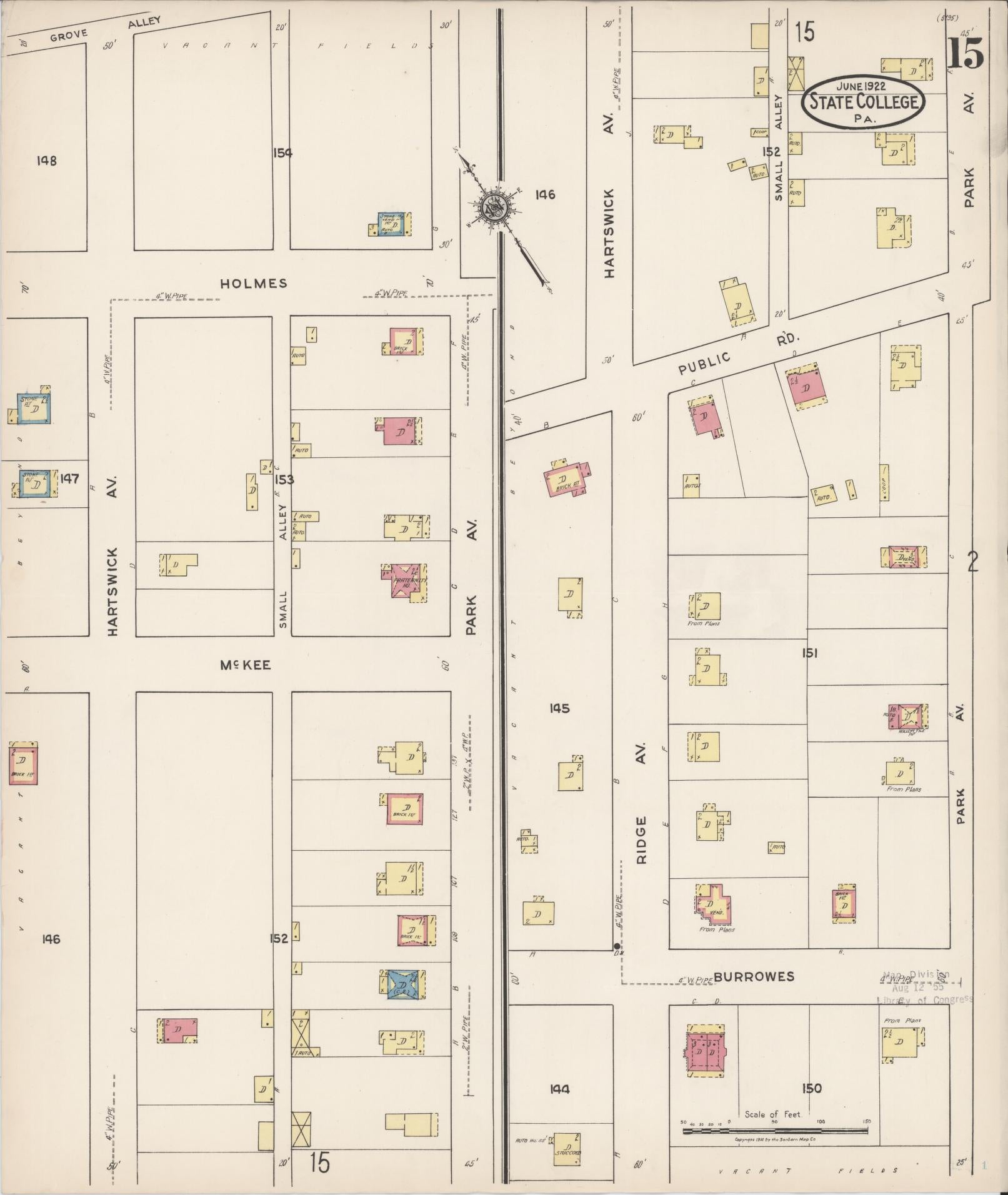 Sanborn Fire Insurance Map from State College, Centre County, Pennsylvania (1922), Sheet #0015 - Historic Sanborn Fire Insurance Map Print, vintage old map wall art, antique decor, genealogy gift, Pennsylvania Pennsylvania map