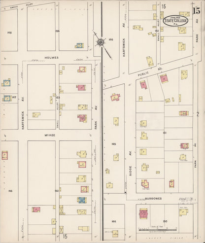 Sanborn Fire Insurance Map from State College, Centre County, Pennsylvania (1922), Sheet #0015 - Historic Sanborn Fire Insurance Map Print, vintage old map wall art, antique decor, genealogy gift, Pennsylvania Pennsylvania map