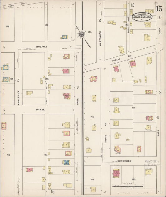 Sanborn Fire Insurance Map from State College, Centre County, Pennsylvania (1922), Sheet #0015 - Historic Sanborn Fire Insurance Map Print, vintage old map wall art, antique decor, genealogy gift, Pennsylvania Pennsylvania map
