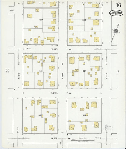 Sanborn Fire Insurance Map from Corsicana, Navarro County, Texas (1921), Sheet #0016 - Complete Map Set gallery image, historic Sanborn map, vintage wall art, Texas Texas