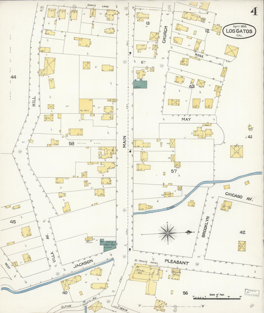 Sanborn Fire Insurance Map from Los Gatos, Santa Clara County, California (1895), Sheet #0004 - Historic Sanborn Fire Insurance Map Print, vintage old map wall art, antique decor, genealogy gift, California California map