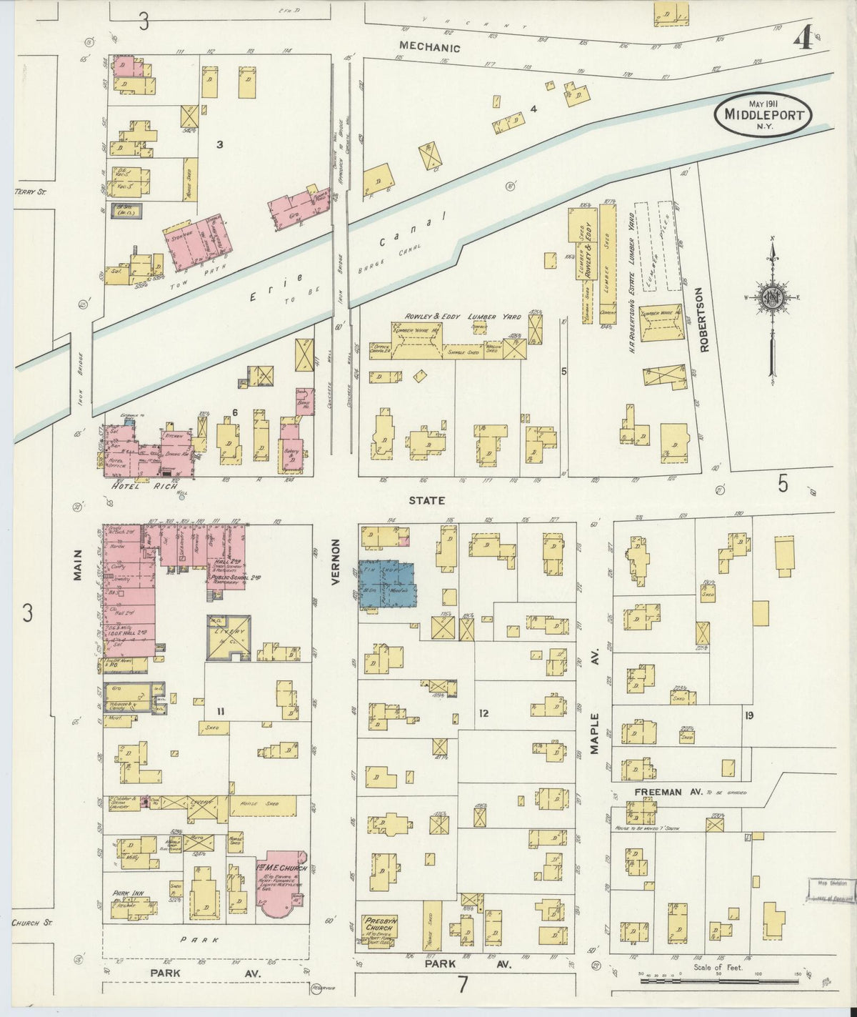 Sanborn Fire Insurance Map from Middleport, Niagara County, New York (1911), Sheet #0004 - Complete Map Set gallery image, historic Sanborn map, vintage wall art, New York New York