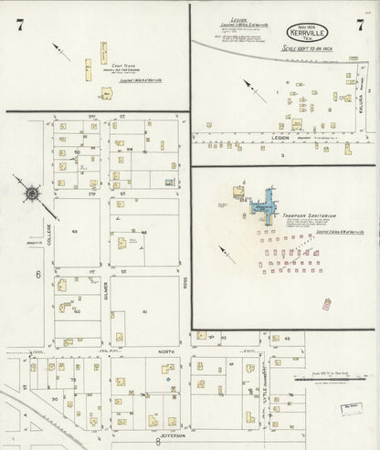 Sanborn Fire Insurance Map from Kerrville, Kerr County, Texas (1924), Sheet #0007 - Complete Map Set gallery image, historic Sanborn map, vintage wall art, Texas Texas