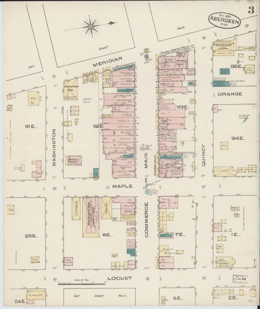 Sanborn Fire Insurance Map from Aberdeen, Monroe County, Mississippi (1885), Sheet #0003 - Historic Sanborn Fire Insurance Map Print, vintage old map wall art, antique decor, genealogy gift, Mississippi Mississippi map