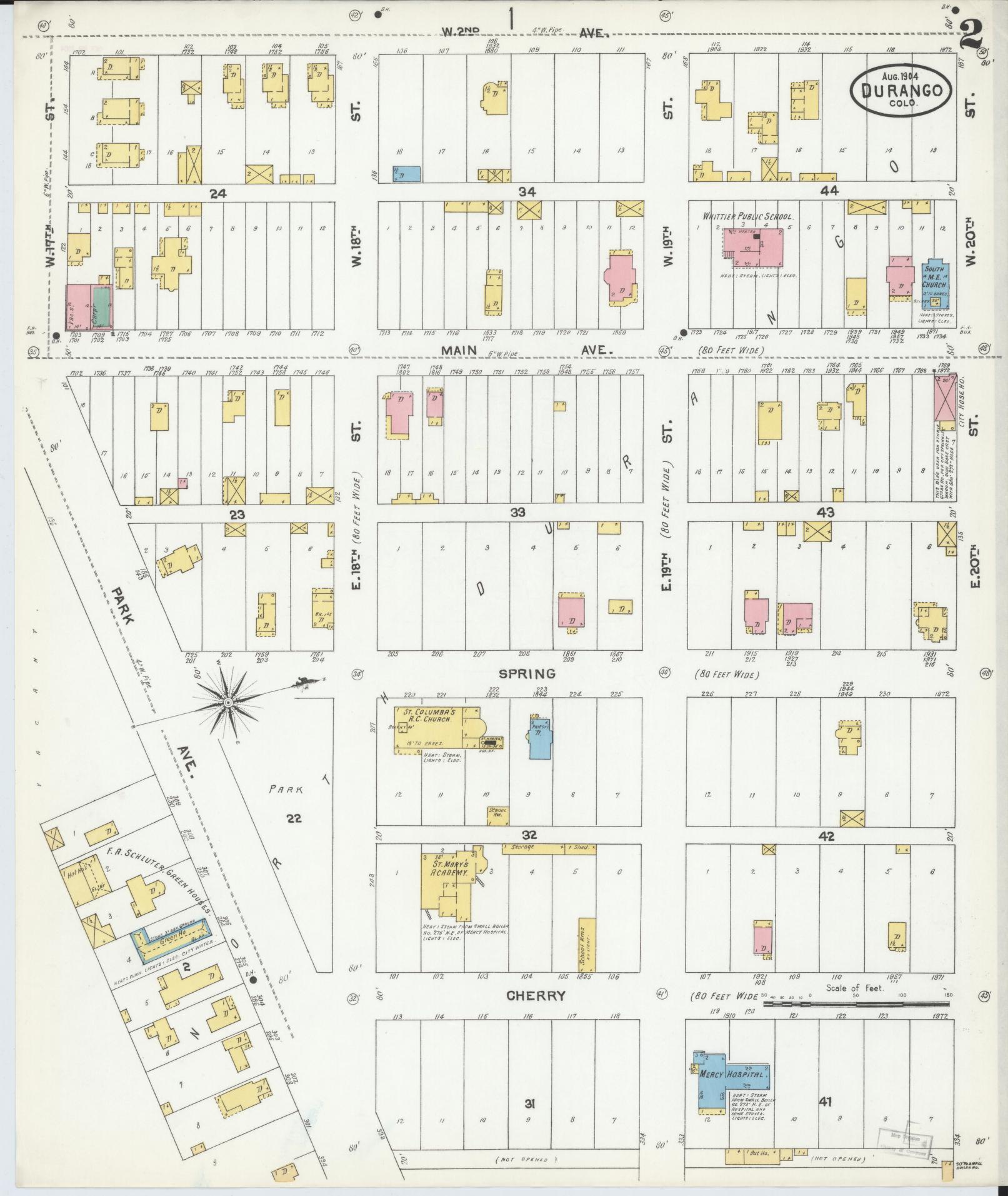 Sanborn Fire Insurance Map from Durango, La Plata County, Colorado (1904), Sheet #0002 - Complete Map Set gallery image, historic Sanborn map, vintage wall art, Colorado Colorado