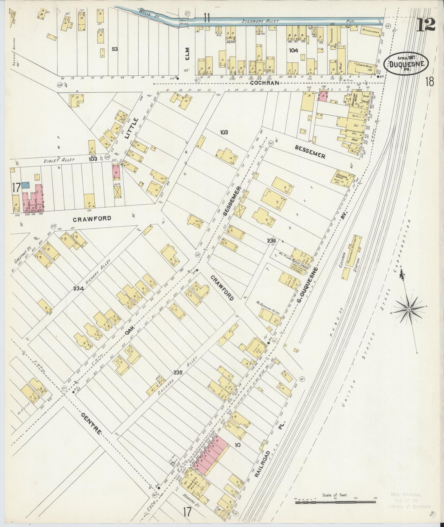Sanborn Fire Insurance Map from Duquesne, Allegheny County, Pennsylvania (1907), Sheet #0012 - Historic Sanborn Fire Insurance Map Print, vintage old map wall art, antique decor, genealogy gift, Pennsylvania Pennsylvania map