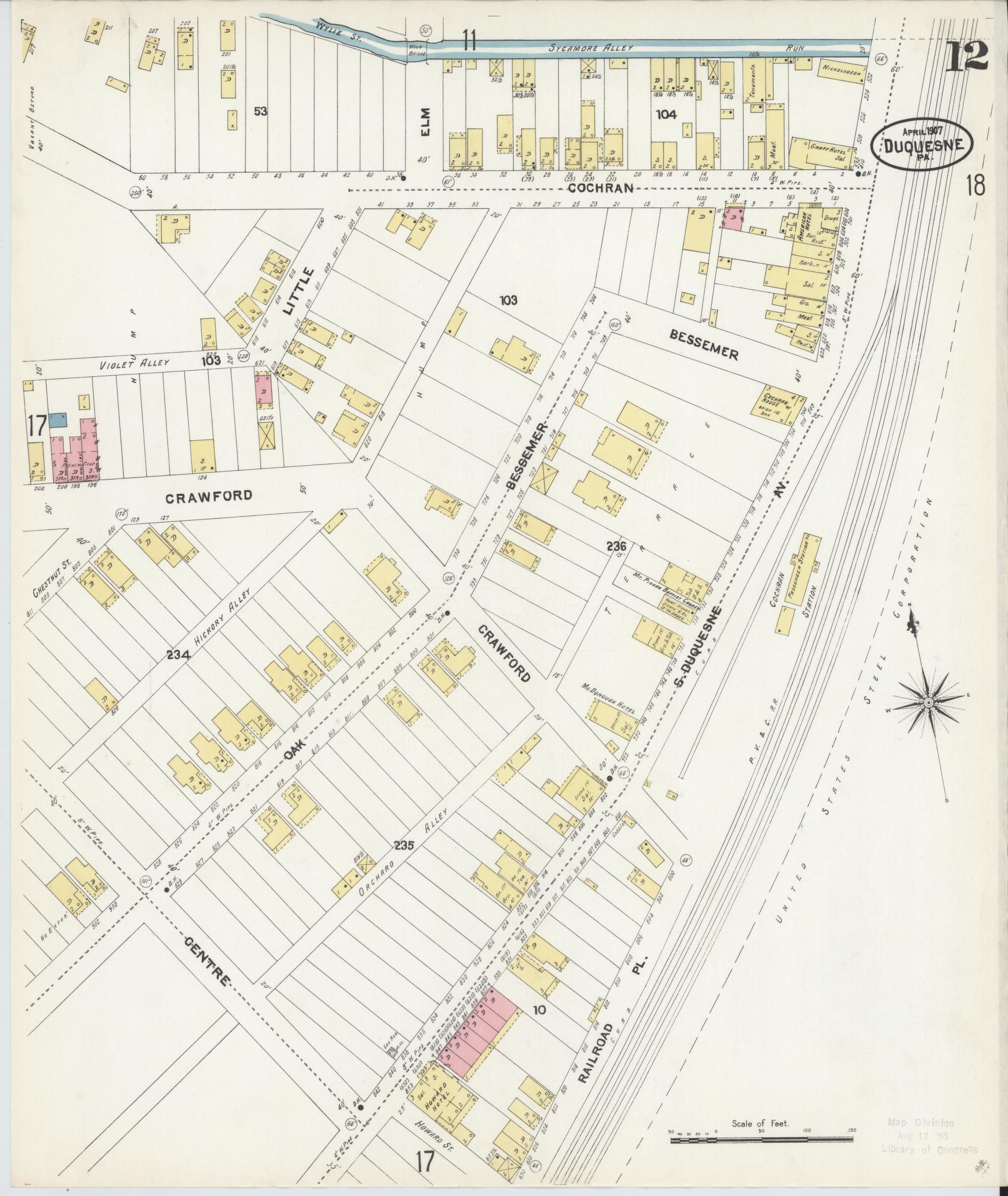 Sanborn Fire Insurance Map from Duquesne, Allegheny County, Pennsylvania (1907), Sheet #0012 - Historic Sanborn Fire Insurance Map Print, vintage old map wall art, antique decor, genealogy gift, Pennsylvania Pennsylvania map