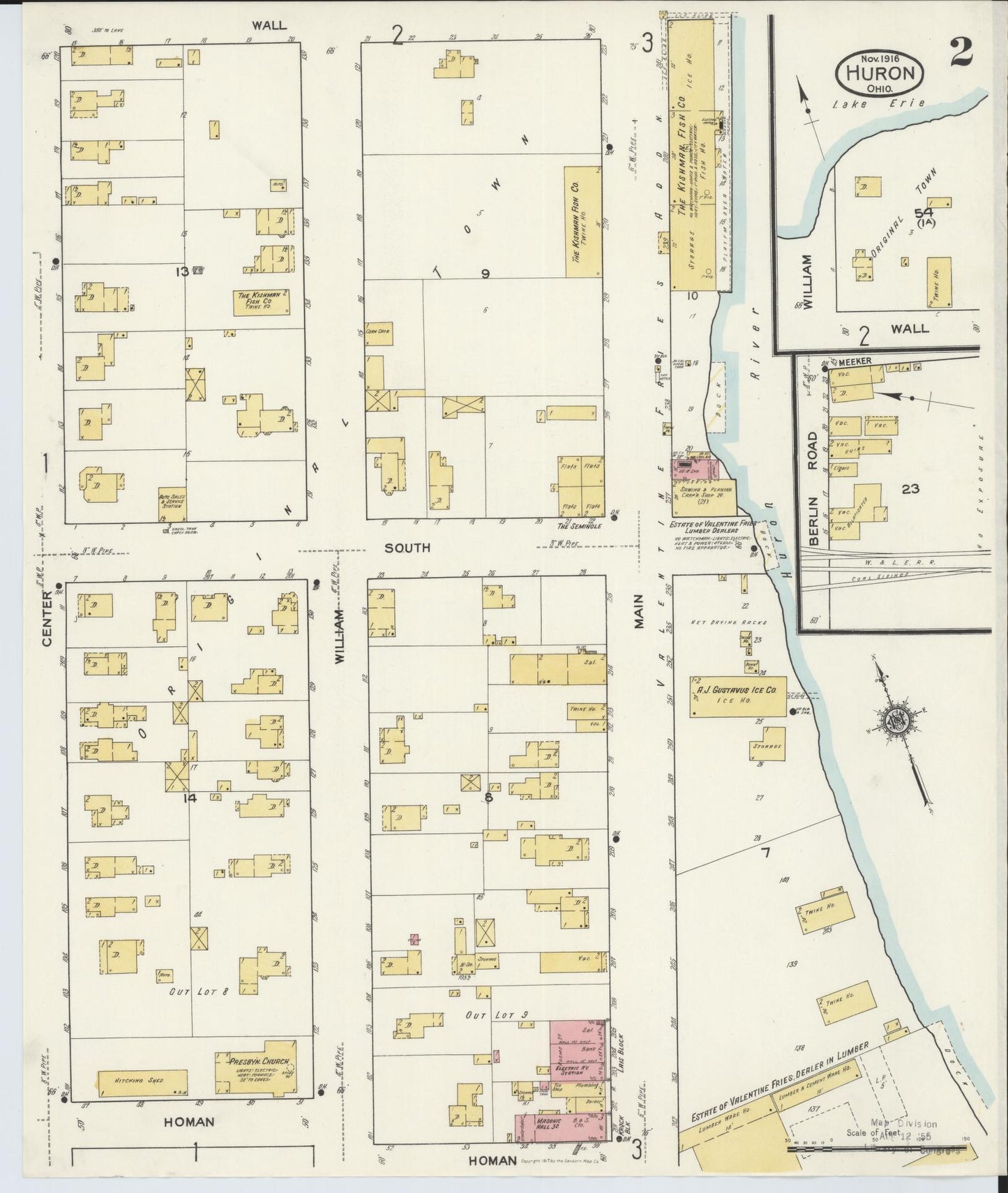Sanborn Fire Insurance Map from Huron, Erie County, Ohio (1916), Sheet #0002 - Complete Map Set gallery image, historic Sanborn map, vintage wall art, Ohio Ohio