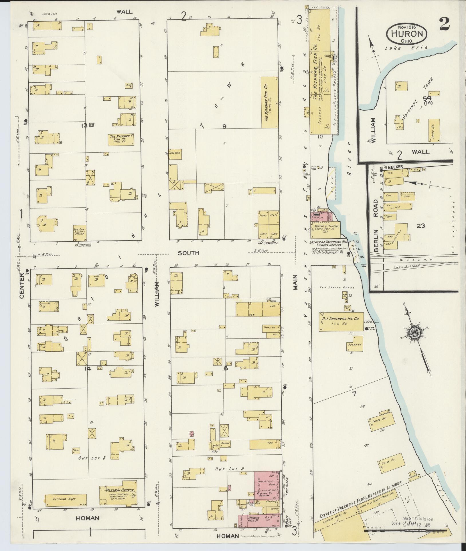 Sanborn Fire Insurance Map from Huron, Erie County, Ohio (1916), Sheet #0002 - Complete Map Set gallery image, historic Sanborn map, vintage wall art, Ohio Ohio