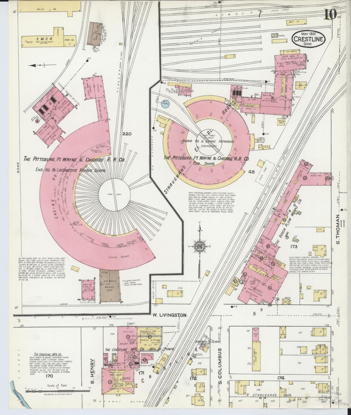 Sanborn Fire Insurance Map from Crestline, Crawford County, Ohio (1921), Sheet #0010 - Historic Sanborn Fire Insurance Map Print, vintage old map wall art, antique decor, genealogy gift, Ohio Ohio map