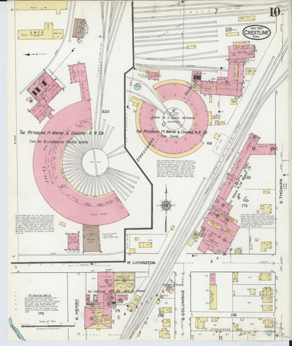 Sanborn Fire Insurance Map from Crestline, Crawford County, Ohio (1921), Sheet #0010 - Historic Sanborn Fire Insurance Map Print, vintage old map wall art, antique decor, genealogy gift, Ohio Ohio map