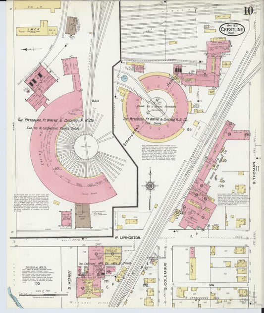 Sanborn Fire Insurance Map from Crestline, Crawford County, Ohio (1921), Sheet #0010 - Historic Sanborn Fire Insurance Map Print, vintage old map wall art, antique decor, genealogy gift, Ohio Ohio map