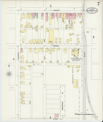 Sanborn Fire Insurance Map from Blairsville, Indiana County, Pennsylvania (1897), Sheet #0007 - Historic Sanborn Fire Insurance Map Print, vintage old map wall art, antique decor, genealogy gift, Pennsylvania Pennsylvania map