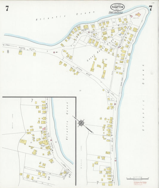 Sanborn Fire Insurance Map from Hampton, Rockingham County, New Hampshire (1930), Sheet #0007 - Historic Sanborn Fire Insurance Map Print, vintage old map wall art, antique decor, genealogy gift, New Hampshire New Hampshire map