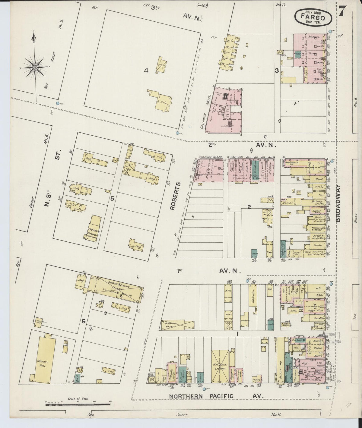 Sanborn Fire Insurance Map from Fargo, Cass County, North Dakota (1888), Sheet #0007 - Complete Map Set gallery image, historic Sanborn map, vintage wall art, North Dakota North Dakota